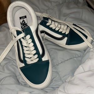 Leather Teal & White Vans